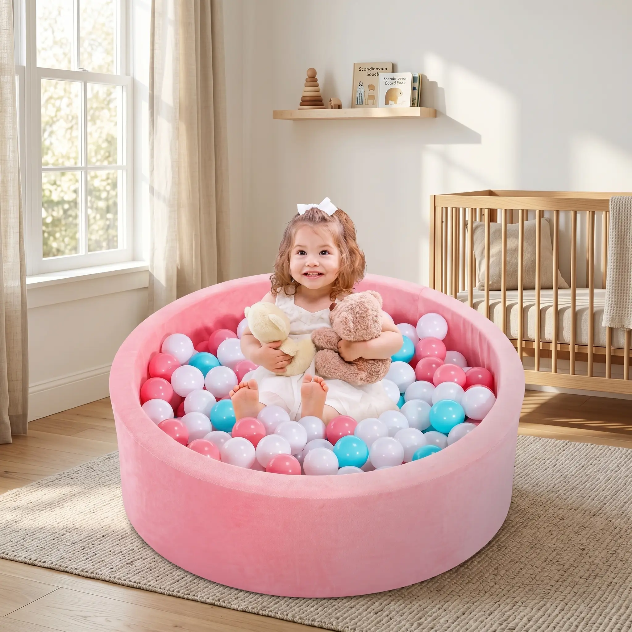 Apojungle Foam Ball Pit for Toddlers with 100 Balls, Large Baby Ball Pit for Babies with Soft Memory Sponge, Indoor Outdoor Baby Playpen, Kids Play Ball Pool