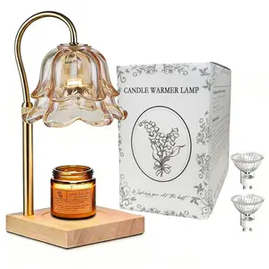No Flame Candle Warmer Lamp with Timer | Height Adjustable Gold Floral Wax Melt Lamp for Cozy Bedroom Ambiance & Safe Home Fragrance