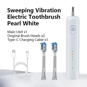 Adult scanning electric toothbrush, ultrasonic motor, equipped with 2 brush heads, black and white colors, automatically brushing and cleaning teeth