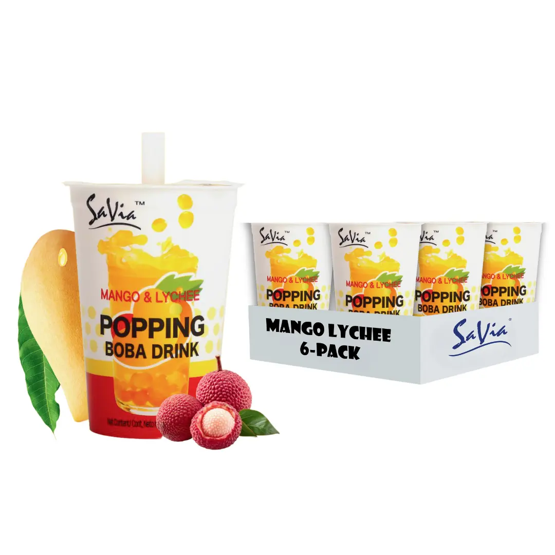 Savia Popping Boba  Trendy Bursting Fruit Pearls, 6 Pack (16.2 fl oz Each)  Perfect for Bubble Tea, Desserts & Drinks  Ready-to-Serve, Fun & Refreshing