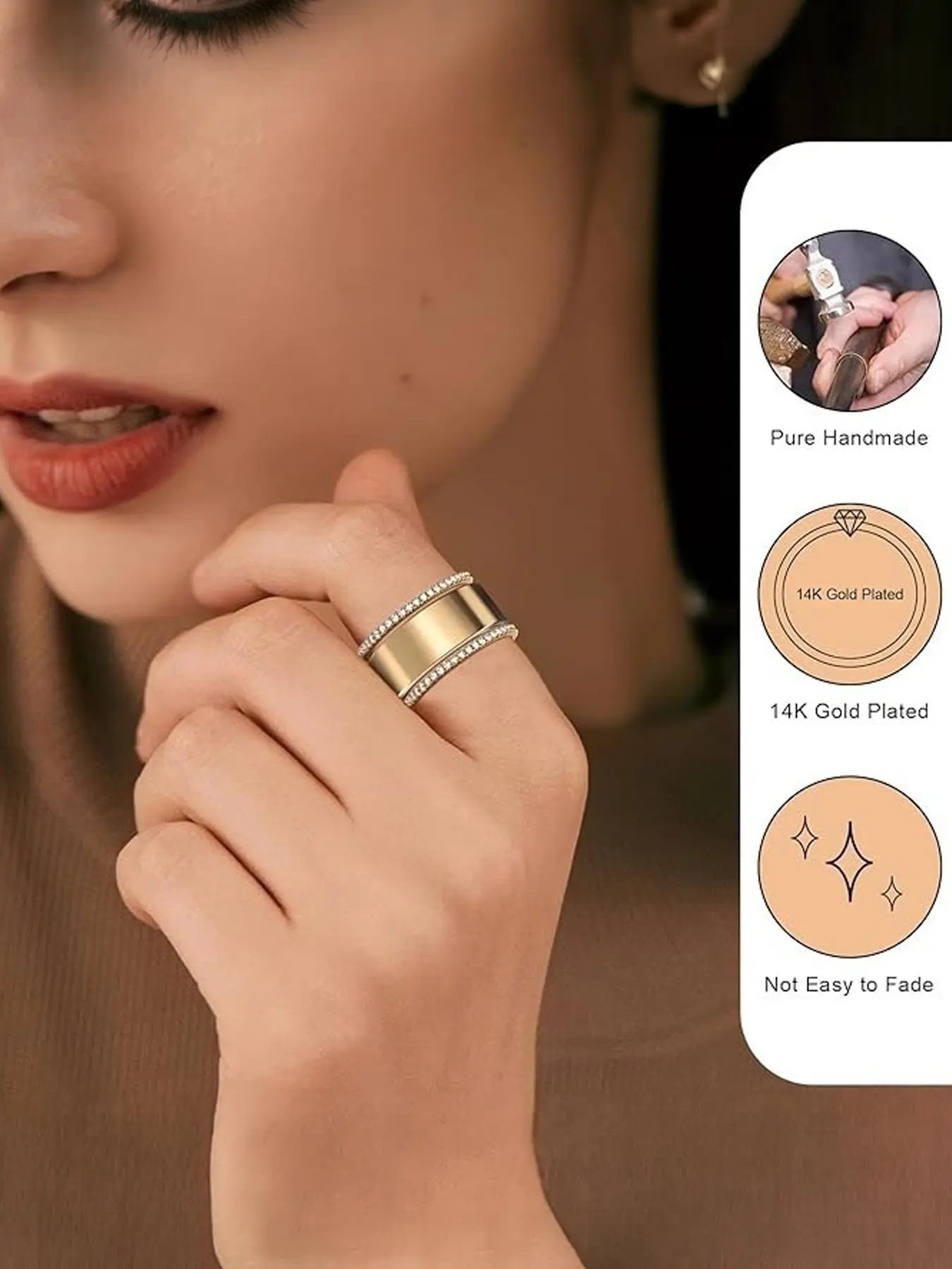 14K Gold Plated Stackable Ring - Colorfast Exquisite Cubic Zirconia Ring, a Fashion Statement Stackable Ring, Fashion Stackable Rings, Elegant Fashion Rings #Jewelry/Stainless Steel/Fade-Resistant/Hypoallergenic/Couples/Holidays/Parties/Ideal Gift