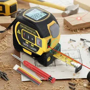 Laser Measurement Tool with Digital Display, Backlight, Metric/Imperial Switch, Cross Line Laser. High Precision, Waterproof, Auto-Calibration, Data Storage, Smart Tape Measure, Laser Measuring Tape - Essential for DIY, Construction, Woodworking.