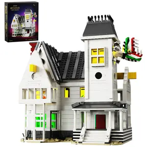 Haunted House Brick Set with LED Lights – Afterlife-Inspired Spooky Model Building Block Set for Gothic Home Decor & Halloween Gifting