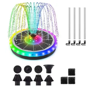 Outdoor Floating Fountain Solar Powered LED Light Color Changing Gradient Glass Panel Garden Decoration, Fountains & Bird Baths