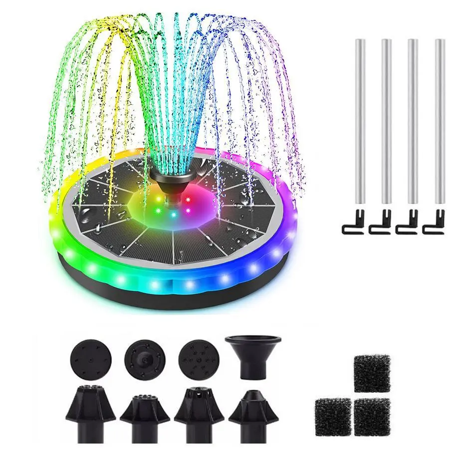 Outdoor Floating Design Fountain Solar Powered LED Light Color Changing Gradient Glass Panel Garden Decoration, Fountains & Bird Baths, Solar Water Fountain, Led Lighted Fountain
