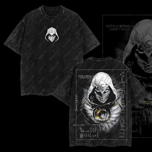 Superstyle Moon Knight Marc Spector MCU Comic Double Printed Oversize Lightweight Acid Washed Tee TV Series Graphic Top Cotton Streetwear T-Shirt