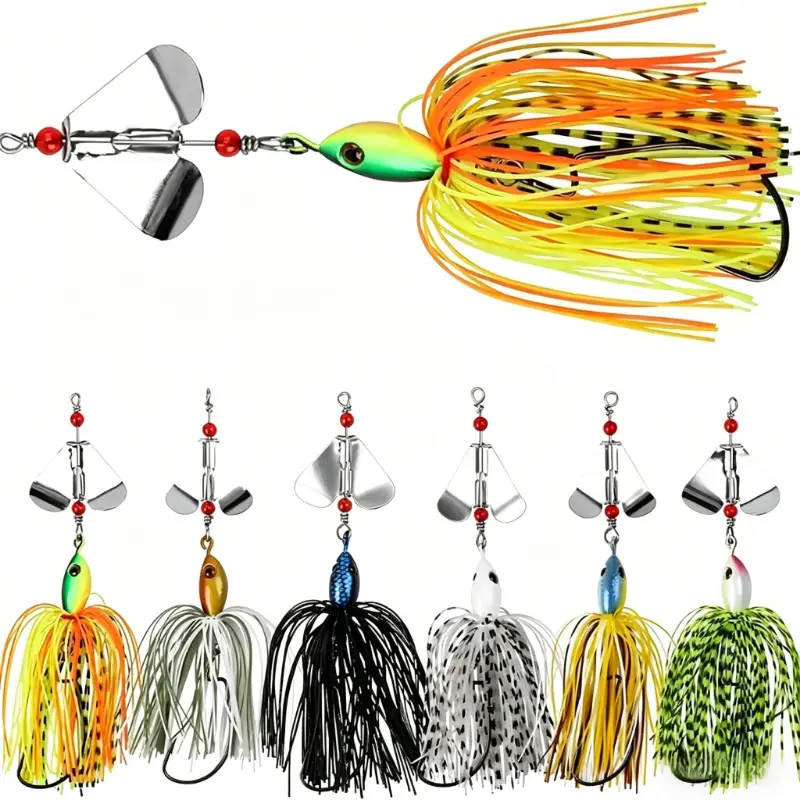 6-Pack Spinnerbait Simulation Fishing Lure Tackle Set, Professional Fishing Gear Supplies with Metal Willow and Colorado Blades for Bass & Trout, Fishing Lure Kit, Metal Blades