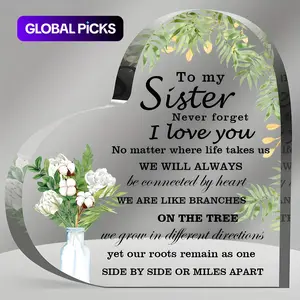 Heart Shaped Flowers Letter Pattern Acrylic Plaque, Sister Gift Floral Desktop Decoration Sign, Home Decor Supplies for Living Room Bedroom, Gift for Sister, Decorative Plaque #GLOBAL PICKS