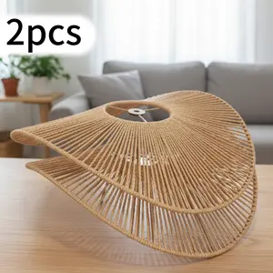 2-Pack 11.81inch Bohemian Lampshades | Metal Frame with Burlap Woven, Vintage Style, Ideal for Indoor Decor, Spring Decoration, Back-to-School Gift, Handmade, No Electricity Required