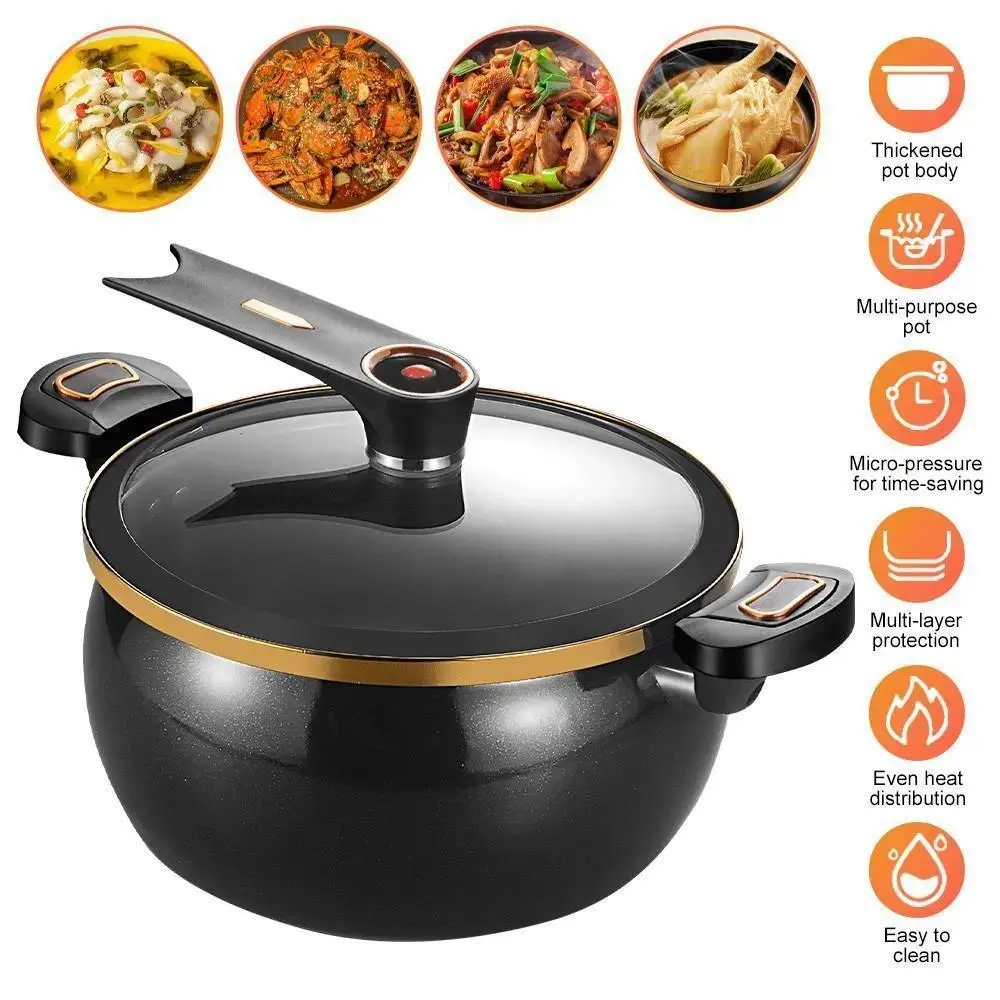 Micro Improved Pressure Cooker 8.45Qt Nonstick Cooking Pot Fast Cooking Kitchen Cookware with Safety Valve Glass Lid for Gas Stovetop Kitchenware