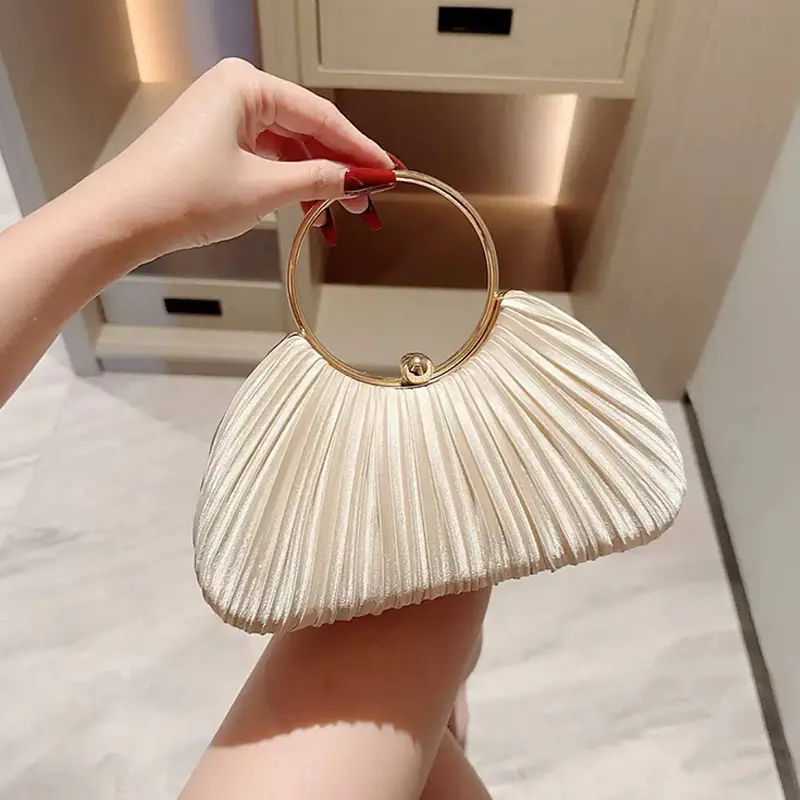 Womens Evening Bag Annular Satin Shell Shape Purse Wedding Party Purses Cocktail Prom Handbags Wedding season