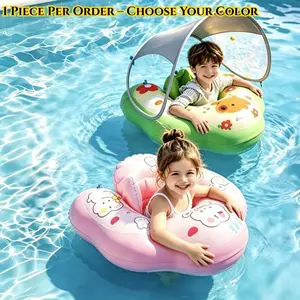Baby Swim Float with Canopy Sun Shade, No Pump Needed Press Fast Inflation, Toddler Pool Float Armpit Floatie Anti-Tip Inflatable Swim Ring, Upgraded for Kids Ages 3-6, for Pool Beach Lake Outdoor Water Fun, Birthday Idea for Boys Girls