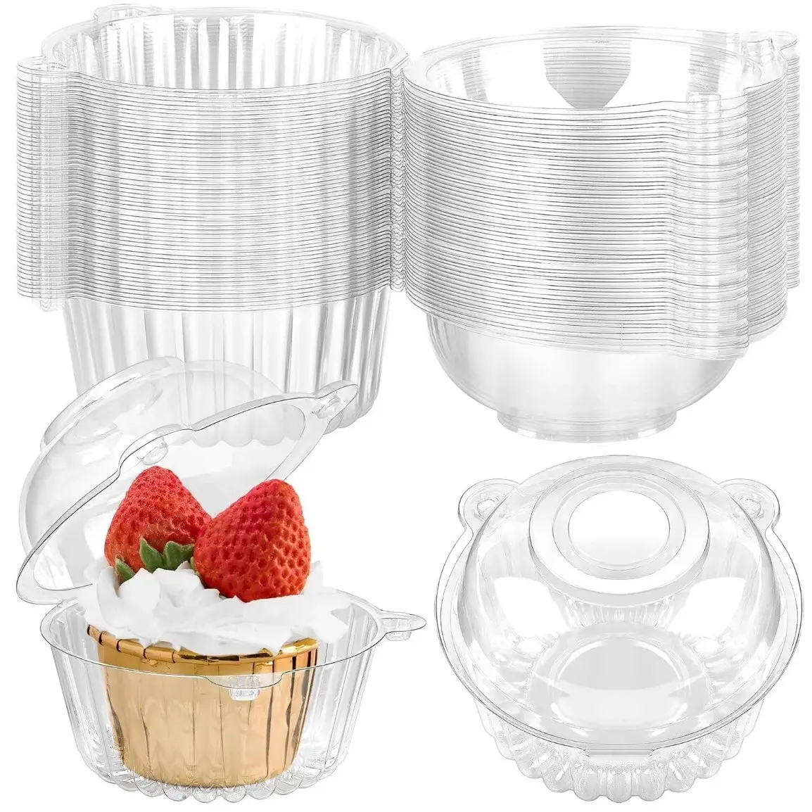 Independent Plastic Cake Box Set (50/100 Pieces), Dust-Proof Lid Design, Ideal for Desserts & Pastries, Suitable for Cupcakes/cheesecakes