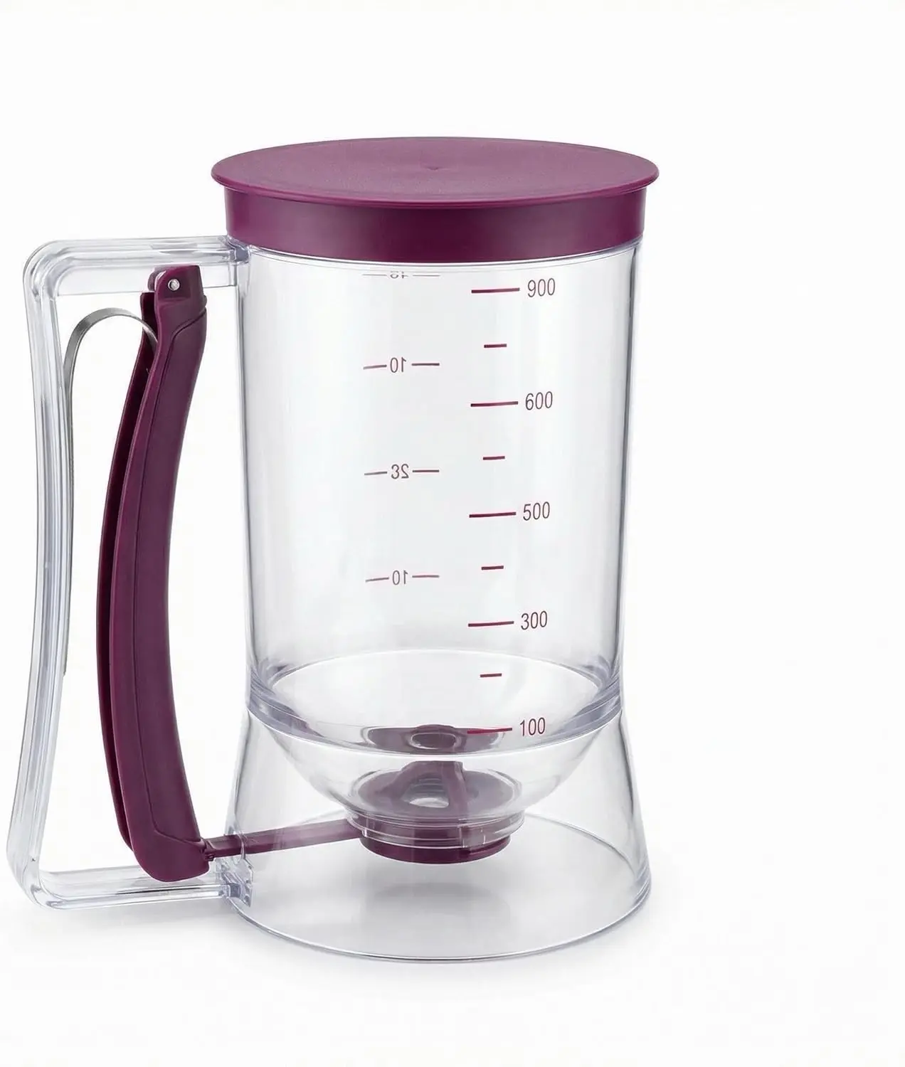 Pancake Batter Dispenser, 4-Cup Cupcake Batter Dispenser with Squeeze Handle & Measuring Marks & Easy Control, No-Drip Valve Baking Tool for Pancakes, Muffins, Waffles, Crepes, Cupcakes