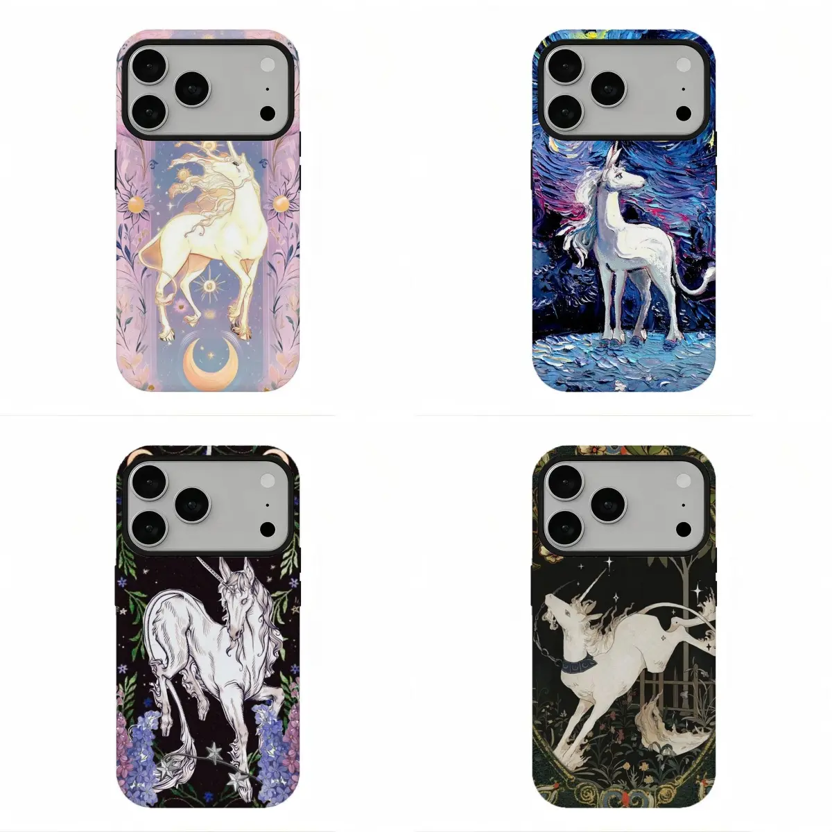 Viral Gothic Van Gogh Style Unicorn Print Shockproof Phone Case, Whimsical Grunge Aesthetic Protective Cover Compatible with iPhone 11/12/13/14/15/16/17 & Samsung S21/S22/S23/S24/S25/S26, Ideal Holiday Gift