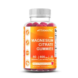 Vitamatic Magnesium Citrate 600mg 60 Vegan Gummies Natural Raspberry Flavor Dietary Supplement for Health and Fitness*