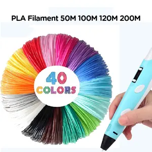 Pla Filament for 3D Printing Pens, Choose 40 Colors 50m 100m 120m 200m Safe Plastic Fillers, Home and Office Gift 3D Materials