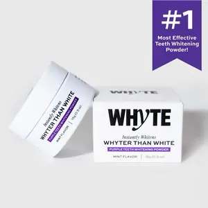 WHYTE Purple Teeth Whitening Powder | Maximum Stain Removal, Hydroxyapatite & Xylitol, Instant Results, Peroxide & Fluoride Free, Organic, Mint, 15g