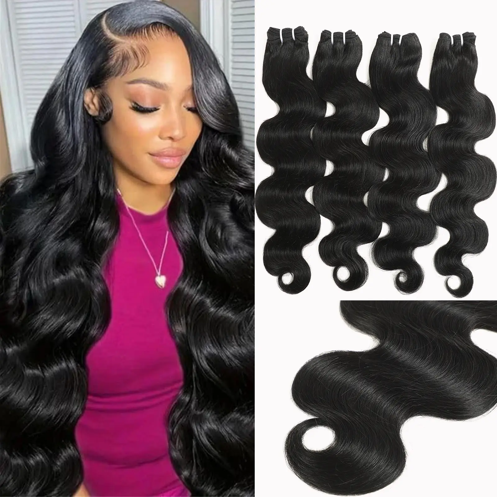 Karlami 100% Virgin Human Hair Body Wave Bundles 12A Straight Hair Bundles 3/4 Bundles Deep Wave Burmese Curly Bundles with 5x5 Closure Human Hair Bundles for Women Natural Black