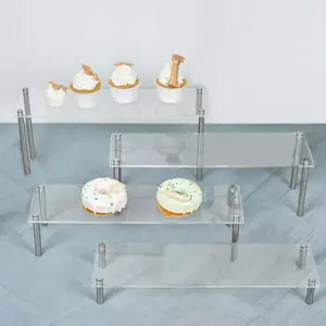 Set of 4 Premium Acrylic Dessert Display Stands Clear - Compact Buffet Riser Serving Tray Platter for Candy Dessert Table Decorations