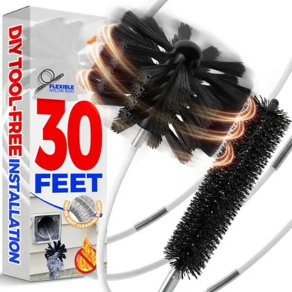 30-Ft Dryer Vent Cleaning Kit, Lint Remover with Synthetic Brush Head & Drill Attachment, Extends for Fireplace Chimneys (Use With or Without Power Drill)