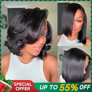 【 New Style】LWIGS Bob Yaki Straight Pre-Styled Layered Cut 220% Density 5x5 Glueless Closure Wig Inspired Haircut Human Hair Wigs With Bleached Knots
