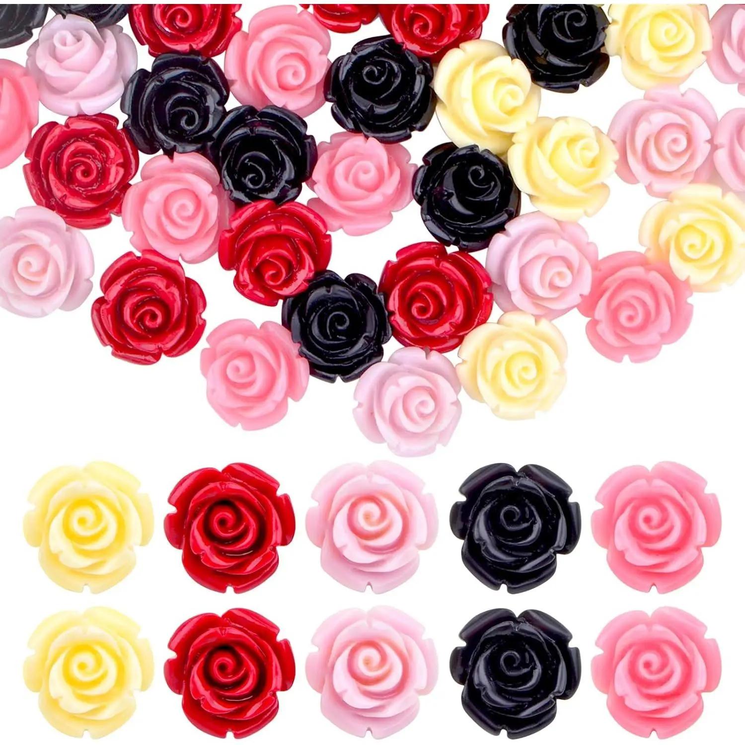 50 Pieces 12 mm Rose Flower Beads Assorted Synthetic Coral Roseflower Loose Craft Beads for DIY Jewelry Making Beading Projects Supplies, 5 Colors