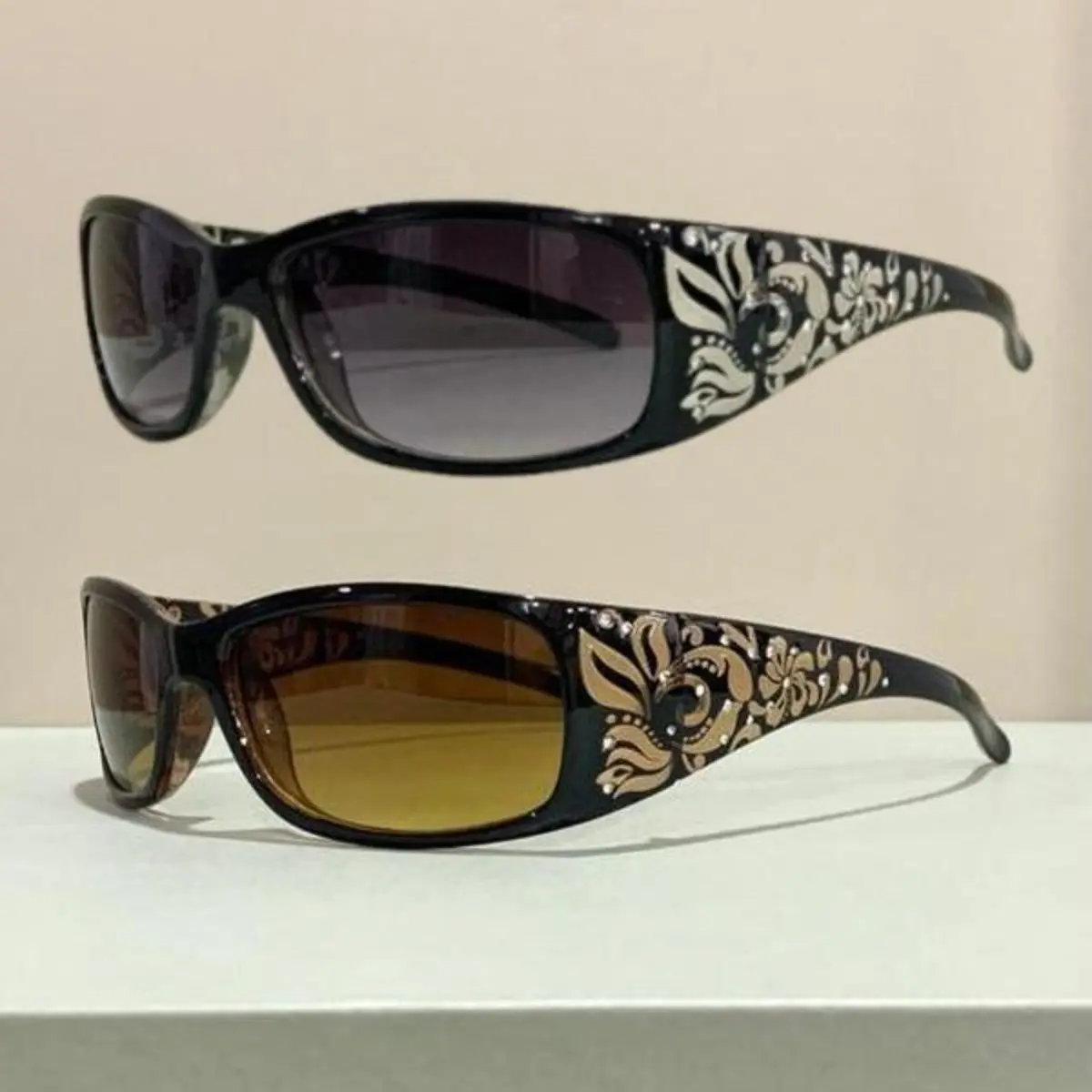 Women's 2-Pack Oversized Semi-Rimless Vintage Sunglasses - Crystal-Encrusted Retro Eyewear with Rhinestones, Polyamide Tinted Frames for Daily Wear & Outdoor Use