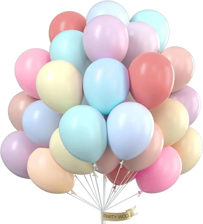 PartyWoo 50pcs 12in Round Pastel Colored Decorative Latex Balloons Set - Festive Birthday Theme Supplies for Balloons Garland, Decorative Balloons Balloons