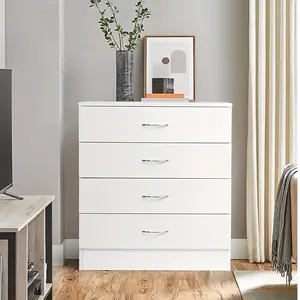 Karl home 4 Drawer Dresser for Bedroom, Small Chests of Drawers Modern Nightstand, White Dresser Chest with 4 Storage Drawers, Dressers for Nursery, Hallway, Living Room, Closet