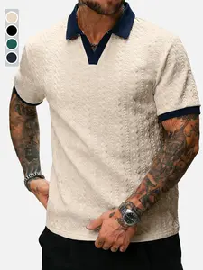 CasualCool men’s contrast color short-sleeve casual commuter polo shirt; men’s knitted polo shirt; cream polo shirt; men’s V-neck knitted shirt; men’s short-sleeve sweater polo; men’s textured polo shirt; old money style tiktokshopspringglowup,summervibes