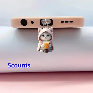 5 Piece Set Acrylic Phone Dust Plug Covers, Cute Cat Design Type-C Charger Protectors, Decorative Home Accessories for Mobile Phones, Dust Protection, Cute Phone Decoration, Acrylic Material, Phone Charm, Cellphone