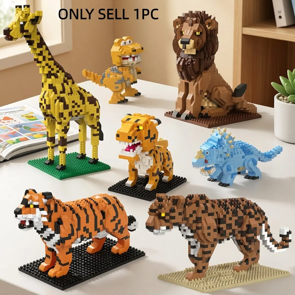 800+pcs Lion Tiger Cheetah Building Blocks Toy, Building Block Sets, DIY Creative Stress Relief Model, Perfect Gift for Friends, Valentine's Day, Christmas, Halloween, Assembly Building Blocks