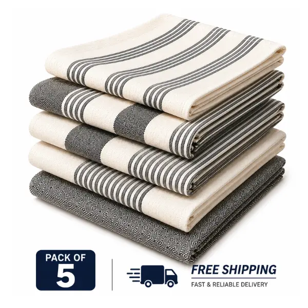 5-Pack Premium Cotton Rectangular Kitchen Towels (16x28 in) - Ultra Absorbent, Quick Dry, Soft, Durable Multifunctional Cleaning Cloths for Kitchen Dishes, Hand Drying, Machine Washable Household Items