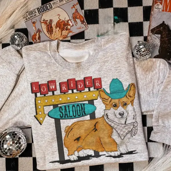 Low Rider Saloon Corgi Sweatshirt, western clothing, western outfits women, western tops, T-shirt and Hoodie, vintage graphic tee, gift for women