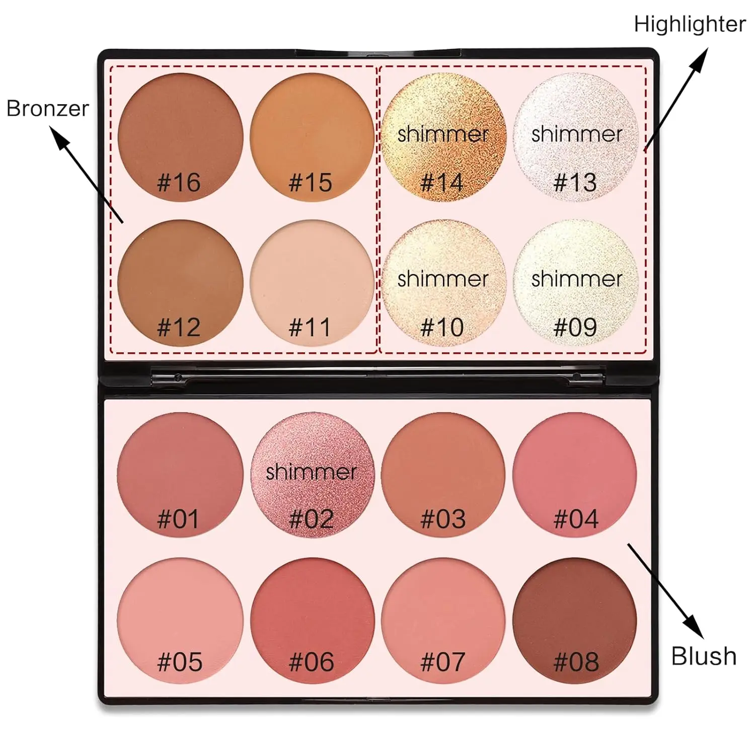 Women's All-in-1 Contour Palette Kit - 8 Blushes, 4 Highlighters, 4 Bronzers, All-in-1 Face Cosmetics, Festival Gift for Women (Beauty & Personal Care Makeup)