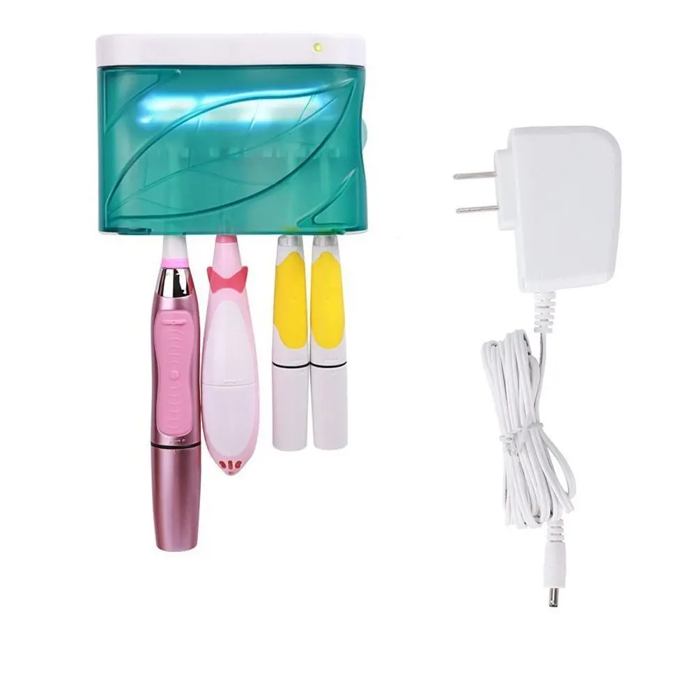 QIUKO UVC Toothbrush Sanitizer Organizer, AC/DC Adapter, Toothbrush Holder Wall Mounted Sterilizer Cleaner Toothbrush Sanitizer for Family, Kids, Electric Toothbrush Cover Set