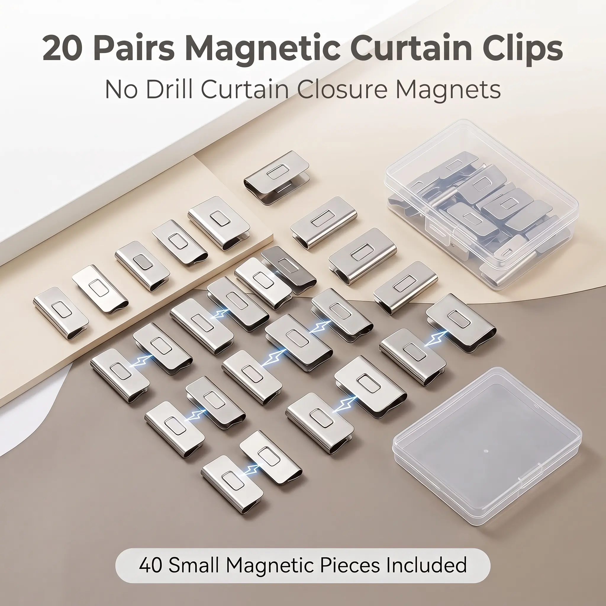 20 Pairs Magnetic Curtain Clips, No Drill Curtain Closure Magnets for Reducing Curtain Gaps and Light Leakage, Small Magnetic Drapery Fasteners for Bedroom Living Room Windows