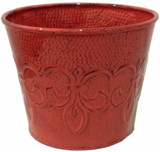 MPT01889 Fleur De Lis 6 in. Cayenne Red Metal Planter