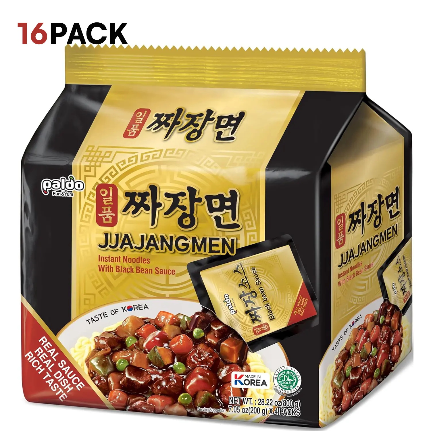 PALDO FUN & YUM Jjajangmen Chajang Noodle No MSG 16-pack, 7.05 ounce (pack of 16)