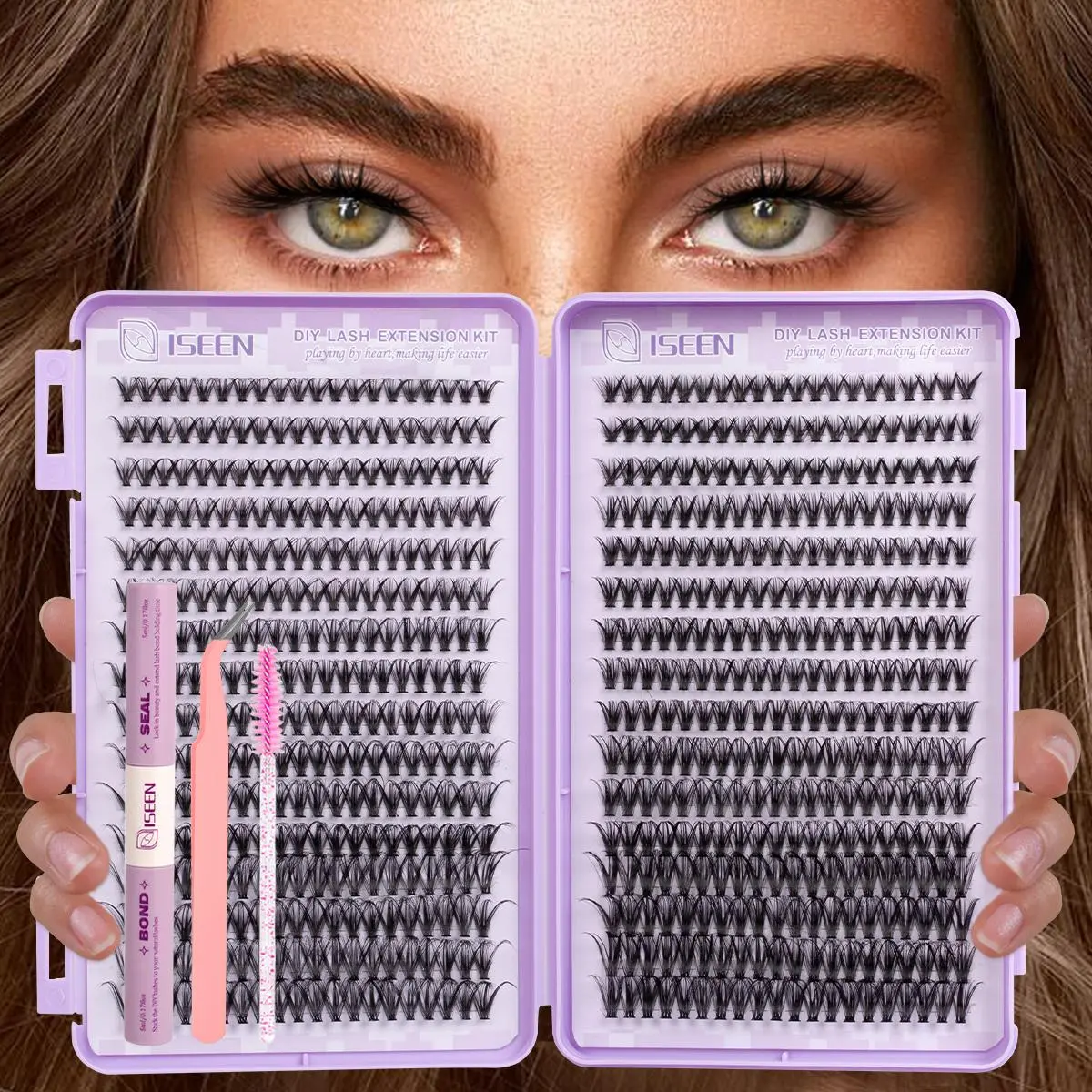 Thick Eyelash Cluster Set, 640 Clusters 30D/40D/60D/80D Natural Look, D Curl Eyelashes 0.07mm Length 8-16mm, Easy Application DIY Eyelash Extensions Lash Extension Kit