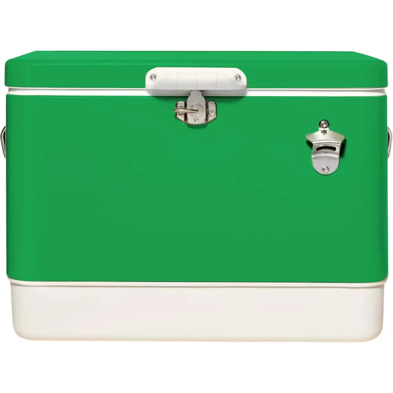 FSE Hard-Sided 54 Qt. / 80 Can Metal Cooler, Two-Tone, Durable Outdoor Beverage Cooler with Latch Closure, Plastic Lining, Side Handles, Portable Tailgating and Camping Ice Chest