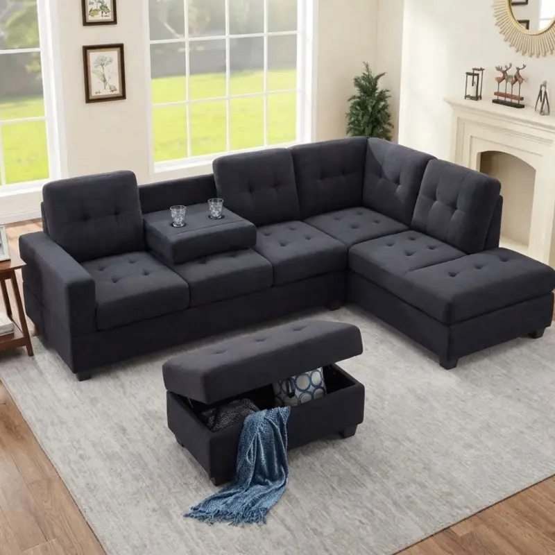 Modern Sectional Sofa W/ Reversible Chaise, L Shaped Couch Set W/ Stora...
