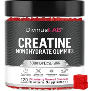 DivinusLab Creatine Monohydrate Gummies – 5g Creatine per Serving, Sugar-Free, Third-Party Tested, 120 Count, Strawberry