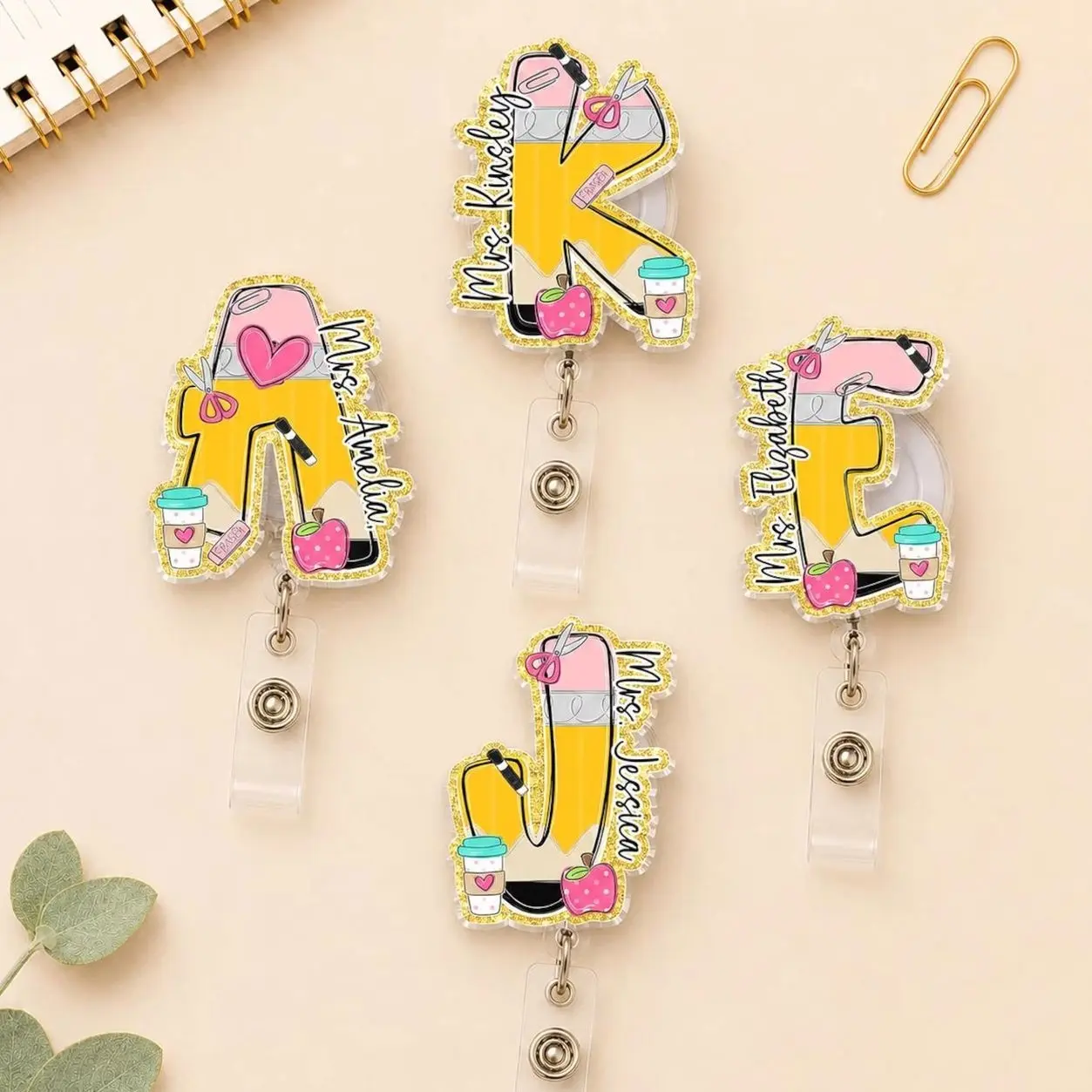 Personalized Teacher Name Badge Reel, Custom Back to School Retractable ID Holder