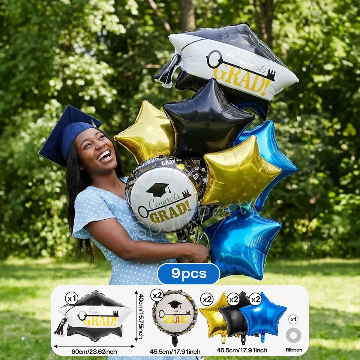 Graduation Party Decoration Balloons Set, 4 Colors, Grad Cap Shape Foil Balloons, Happy Graduation Decorations, 18 Inch Star Shaped Balloons, Balloon Garland, Balloon Decorations Kit