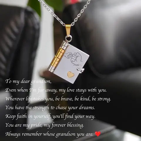 Book Necklace for Grandson/Granddaughter. Sentimental Jewelry of Love – Perfect Gift for Him/Her, Holiday Present & Black Friday Deal
