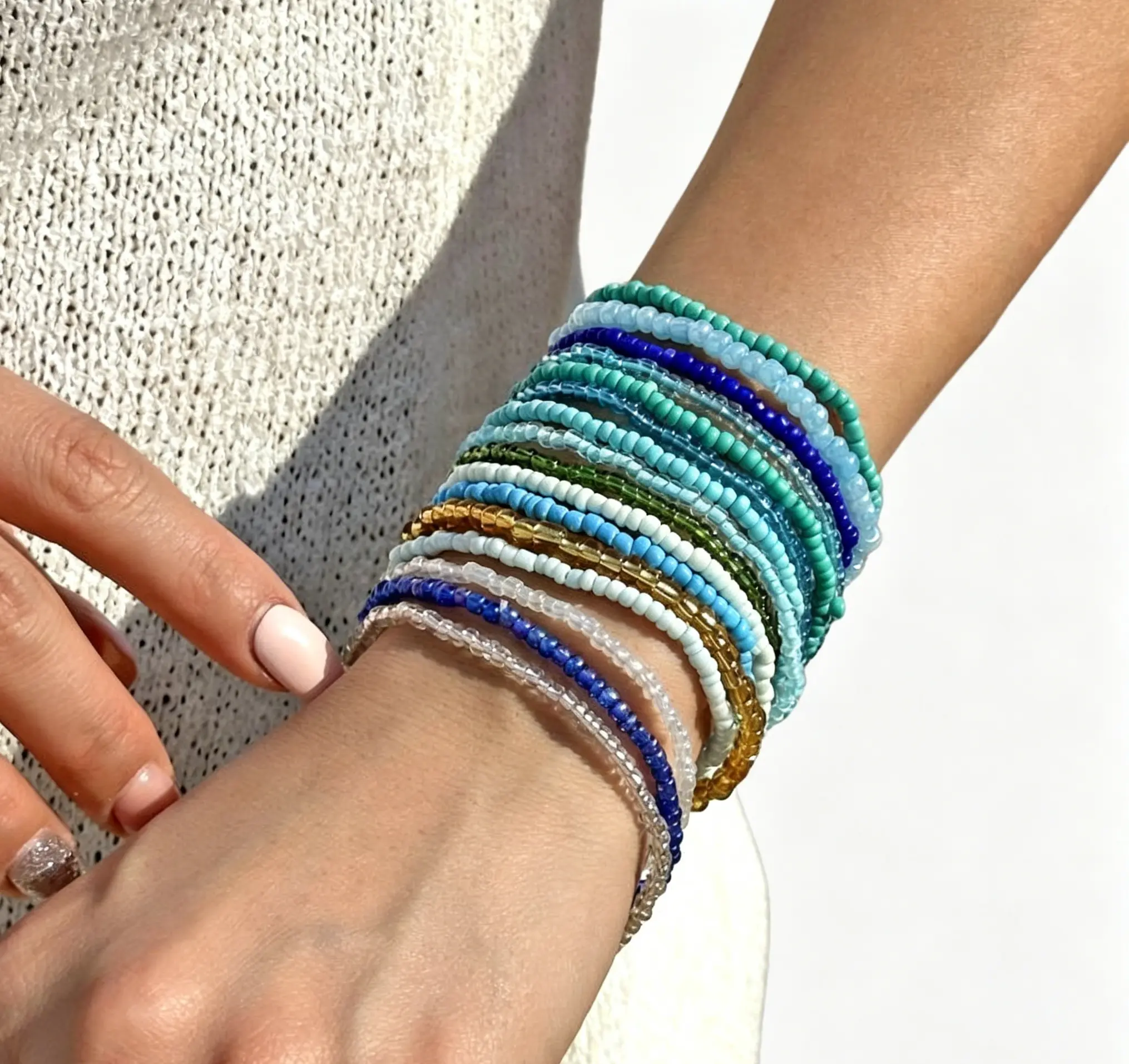 20-Piece Seed Bead Bracelets Set for Women, Vibrant Bohemian Elastic Stretch Jewelry, Colorful Stackable Mix & Match Bands for Summer, 20-Piece Set, Beach