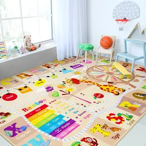 Educational Kid Area Rug for Playroom, 4x6 Feet TPR Non Slip Kids Classroom Carpet Rug for Learning ABC Animal, Shape Color Fruit, Washable Play Mat Rug for Children Nursery Toddler Room Decor