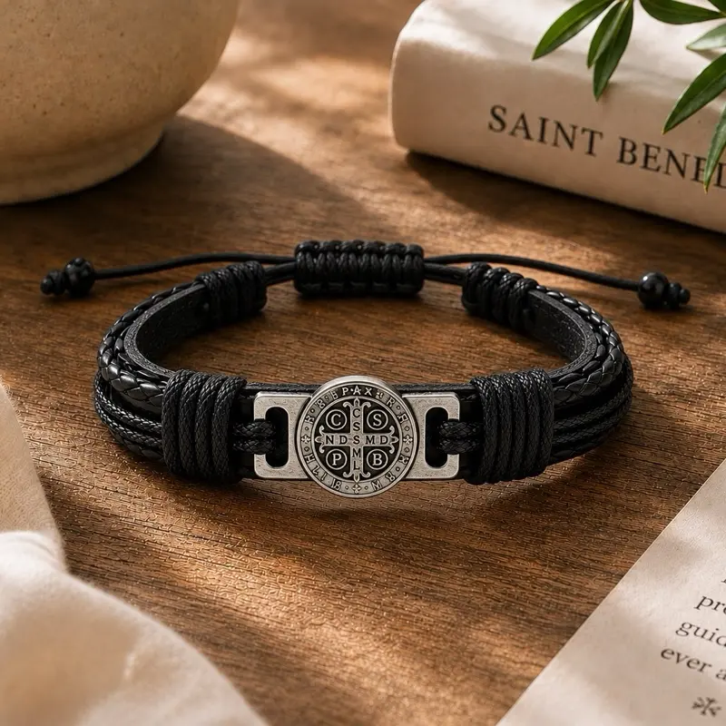 San Benito Shield Black Braided Adjustable Multi-Layer Leather Cord Bracelet - Trendy Jewelry, Elegant Accessory, Aesthetic Piece, Fashionable Style for Men & Women, Elegant Jewelry Bracelet